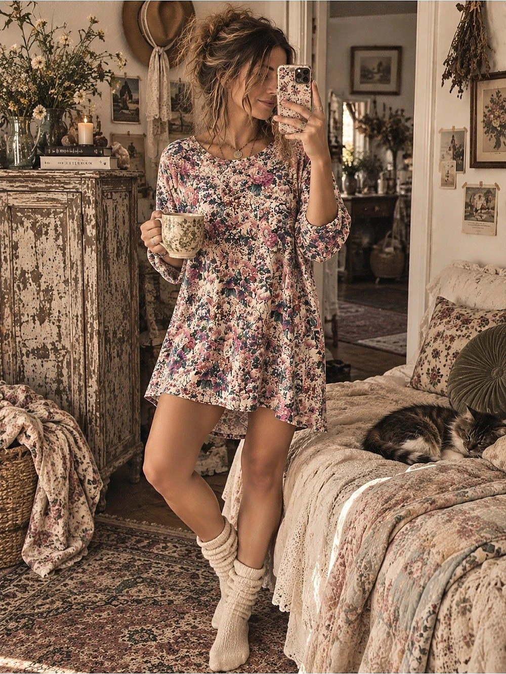 Victoria's Secret Gold Label Floral Mini Cotton Nightgown Dress in Size Medium